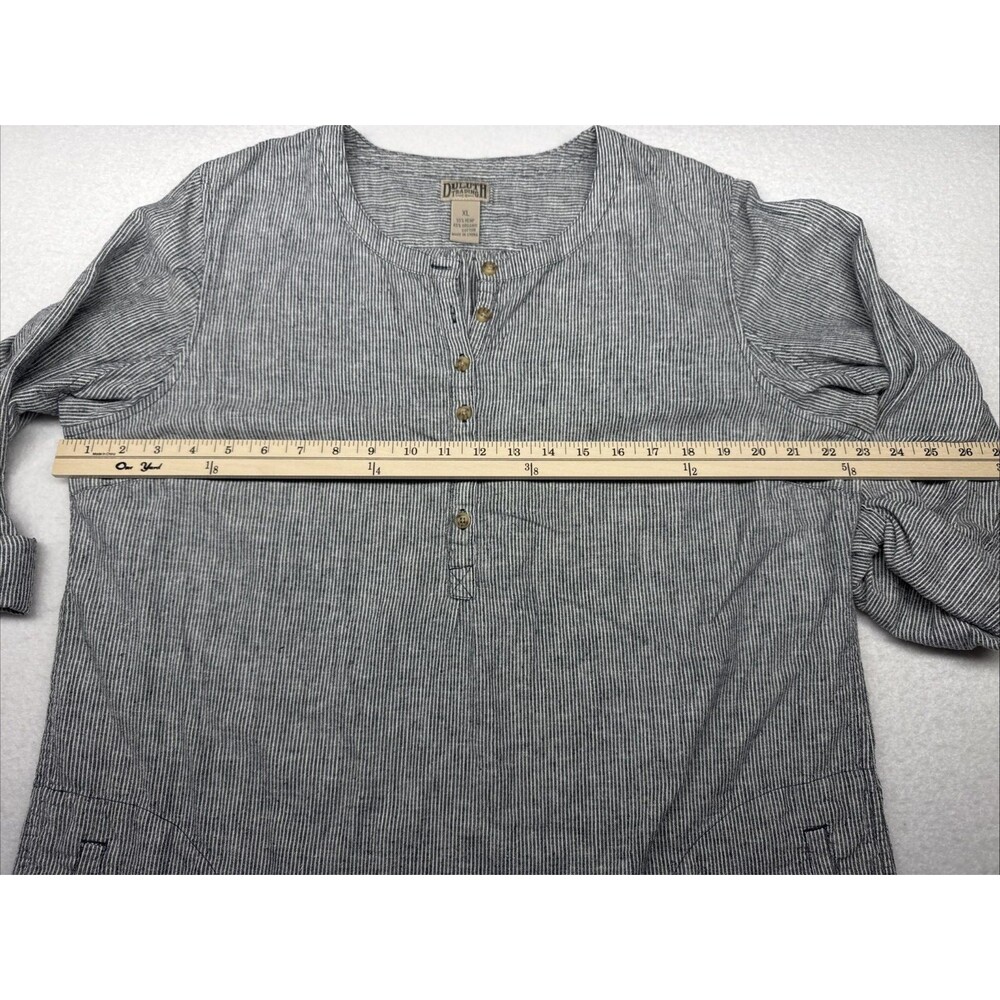Duluth Trading Womens L Hemp Cotton Tunic Gray White Stripe Henley Long Sleeve - Picture 5 of 10
